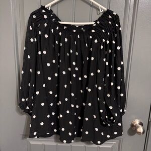 Ava & Viv Black Polka Dot Women's Off the Shoulder Puff Long Sleeve Top